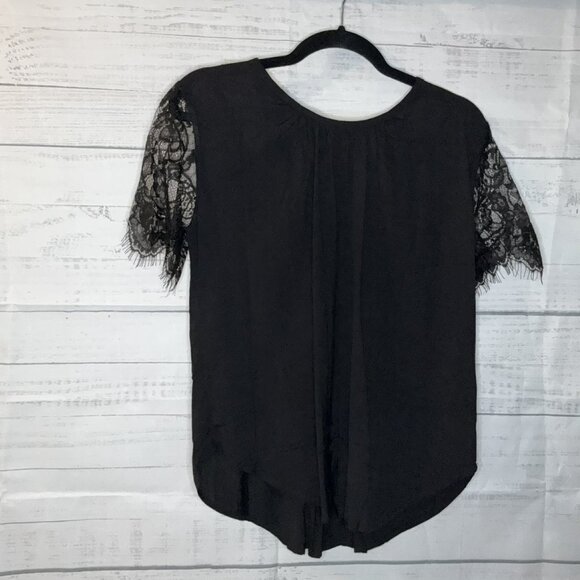 NWOT Black Cut Out Lace Patchwork Short Sleeve Top - Picture 5 of 5
